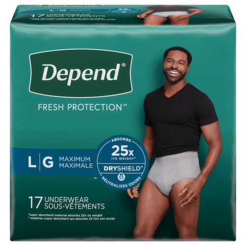 Depend FIT-FLEX Maximum Absorbency Large Incontinence Underwear for Men, Gray