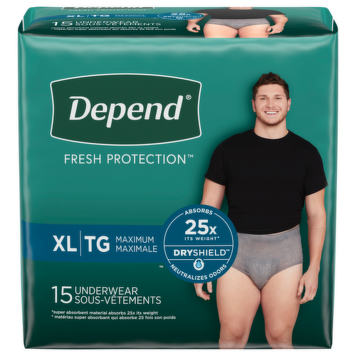 Depend FIT-FLEX Maximum Absorbency Extra Large Incontinence Underwear for Men, Gray