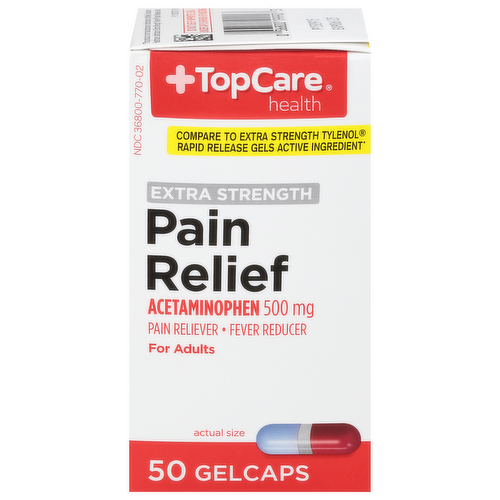 TopCare Extra Strength Pain Relief Acetaminophen 500mg Rapid Release Gel Caps