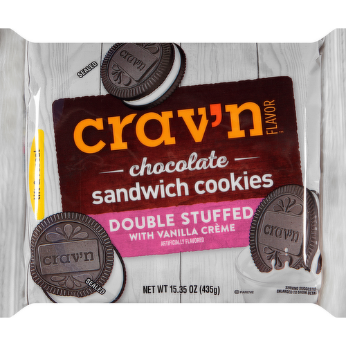 Crav'n Flavor Double Stuffed Vanilla Creme Chocolate Sandwich Cookies