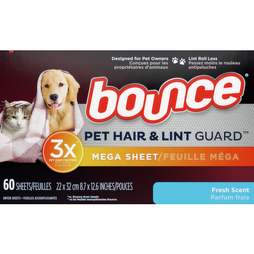Bounce Pet Hair & Lint Guard Mega Dryer Sheets Fresh Scent