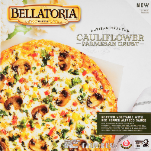 Bellatoria Roasted Vegetable & Red Pepper Alfredo Sauce Pizza on Cauliflower Parmesan Crust