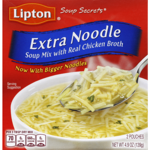 Lipton Soup Secrets Chicken Broth with Extra Noodle Soup Mix