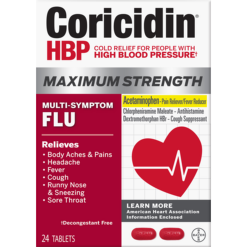 Coricidin HBP Maximum Strength Multi-Symptom Flu Tablets