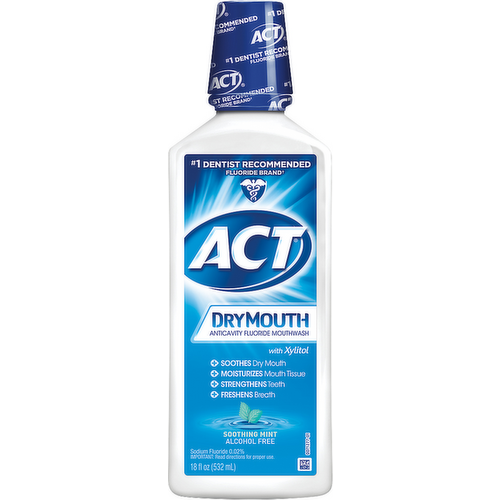 ACT Dry Mouth Anticavity Fluoride Mouthwash with Xylitol Soothing Mint