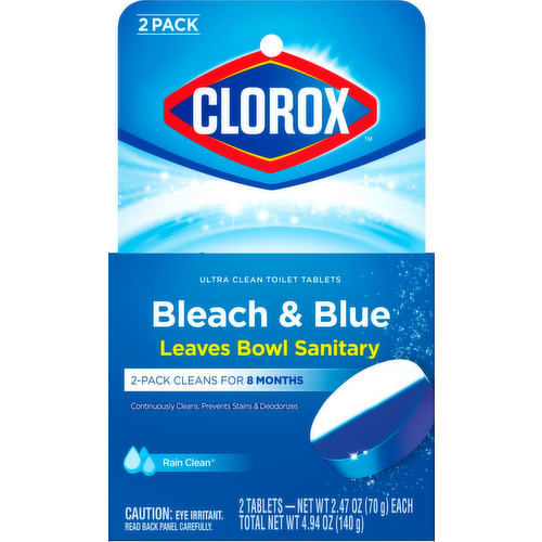 Clorox Bleach & Blue Automatic Toilet Bowl Cleaner Tablets Rain Clean Scent 2 Pack