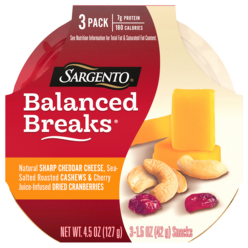 Sargento Balanced Breaks Natural Sharp Cheddar Cheese with Cashews & Cherry Juice-Infused Dried Cranberries