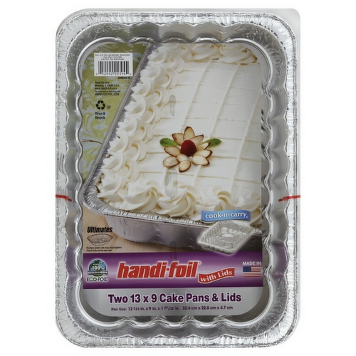 Handi-Foil Two Cake Pans with Lids 13 x 9 Inch