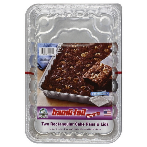 Handi-Foil Two Rectangular Cake Pans & Lids 13 x 9 Inch