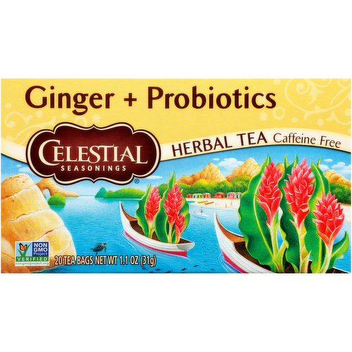 Celestial Seasonings Ginger + Probiotics Caffeine Free Herbal Tea