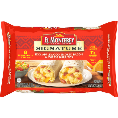 El Monterey Signature Egg, Applewood Smoked Bacon & Cheese Burritos