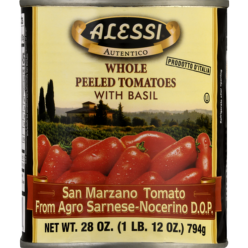 Alessi San Marzano Tomato Whole Peeled Tomatoes with Basil