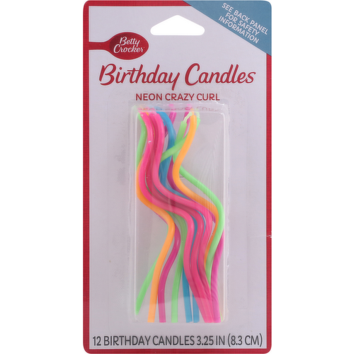 Betty Crocker Neon Crazy Curl Birthday Candles, Assorted Colors 3.25 Inch