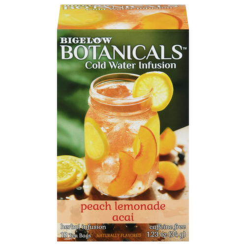 Bigelow Botanicals Cold Water Infusion Peach Lemonade Acai Herbal Infused Water Tea Bags