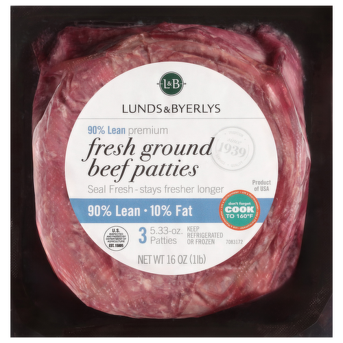 L&B Fresh 90% Lean Premium Ground Beef Patties 5.33 oz Seal Fresh Package