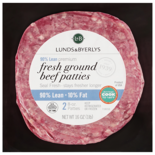 L&B Fresh 90% Lean Premium Ground Beef Patties 8 oz Seal Fresh Package