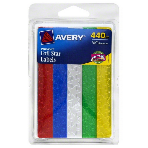 Avery Foil Star Labels Assorted Colors Half Inch
