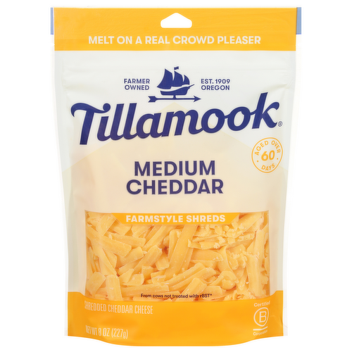 Tillamook Shredded Medium Cheddar Cheese Farmstyle Thick Cut