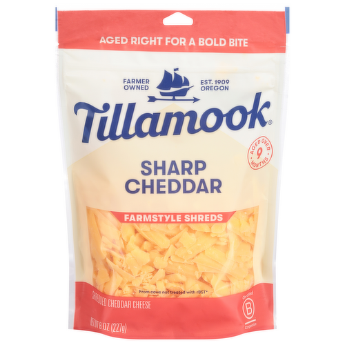 Tillamook Shredded Sharp Cheddar Cheese Farmstyle Thick Cut