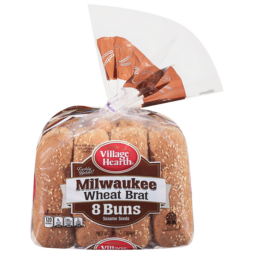 Village Hearth Milwaukee Wheat Brat Buns with Sesame Seeds
