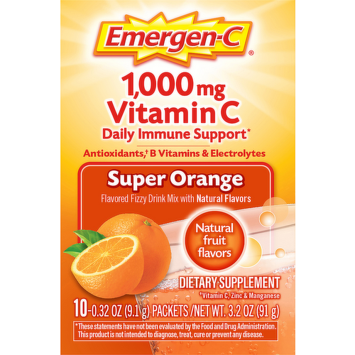 Emergen-C Immune Support Super Orange Drink Mix with 1000mg Vitamin C Dietary Supplement