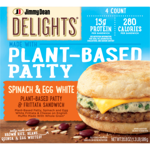 Jimmy Dean Delights Spinach & Egg White Plant-Based Patty & Frittata Sandwiches