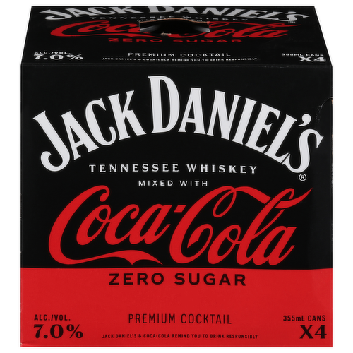 Jack Daniel's Tennessee Whiskey Mixed with Coca-Cola Zero Sugar Premium Cocktails
