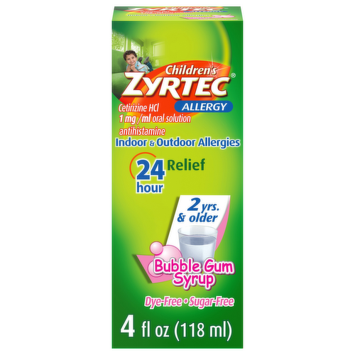 Zyrtec 24 Hour Children's Allergy Relief Syrup Bubble Gum Flavor