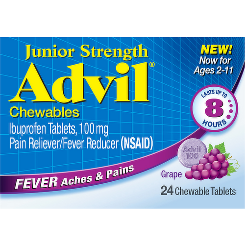 Advil Junior Strength Chewables Grape Flavored Ibuprofen 100mg Tablets