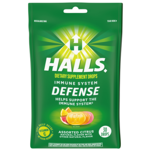 Halls Defense Vitamin C Assorted Citrus Supplement Drops