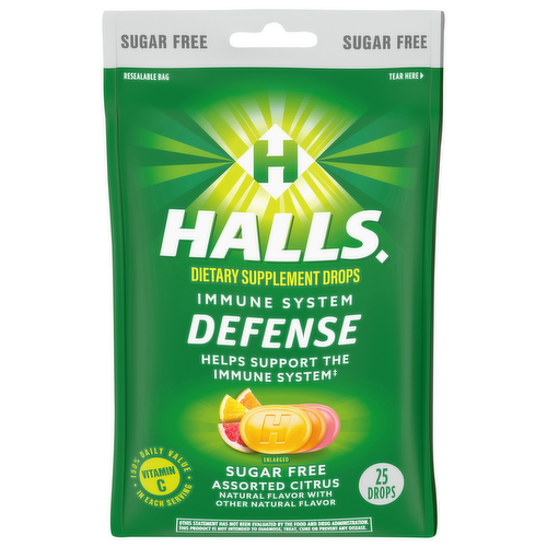 Halls Defense Vitamin C Sugar Free Assorted Citrus Supplement Drops