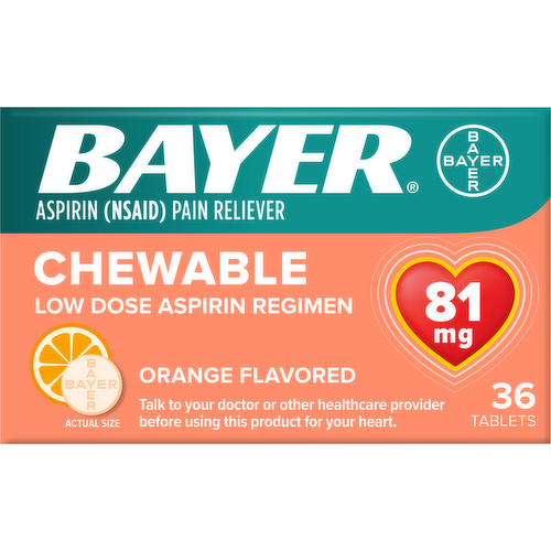 Bayer Low Dose Aspirin 81mg Chewable Orange Flavored Tablets