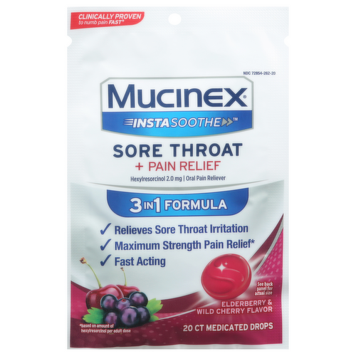 Mucinex InstaSoothe Pain Relief Elderberry & Wild Cherry Sore Throat Drops
