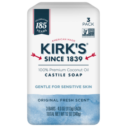 Kirk's Gentle Castile Bar Soap Original Fresh Scent