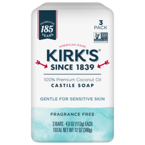 Kirk's Gentle Castile Bar Soap Fragrance Free