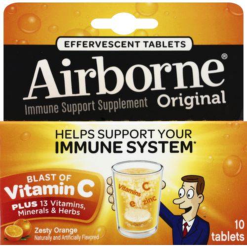 Airborne Zesty Orange Immune Support Supplement Original Effervescent Tablets