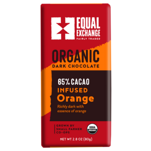 Equal Exchange Organic Fairly Traded Orange Infused 65% Dark Chocolate Bar
