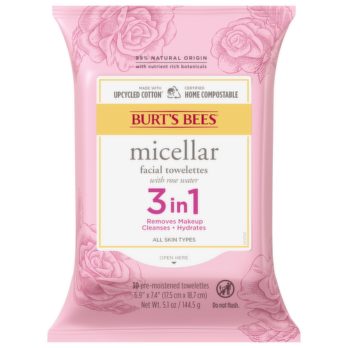 Burt's Bees 3 in 1 Micellar Facial Towelettes with Rose Water