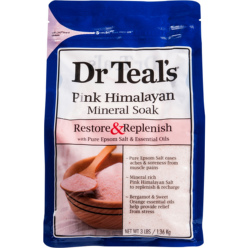 Dr Teal's Restore & Replenish Pink Himalayan Mineral Soak with Pure Epsom Salt & Essential Oils