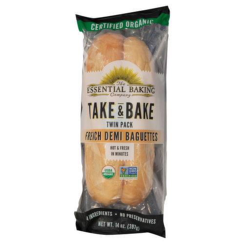 The Essential Baking Company Take & Bake Organic French Demi Baguettes Twin Pack
