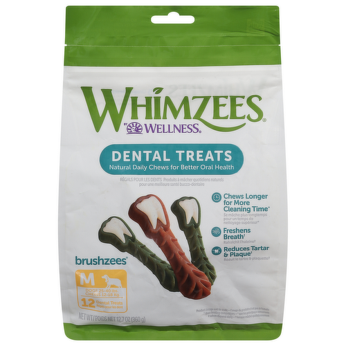 Wellness Whimzees Brushzees Dental Treats Medium Treats for Dogs