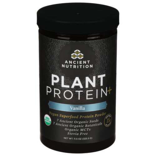 Ancient Nutrition Vanilla Plant Protein Plus Organic Vegan Protein Powder Dietary Supplement