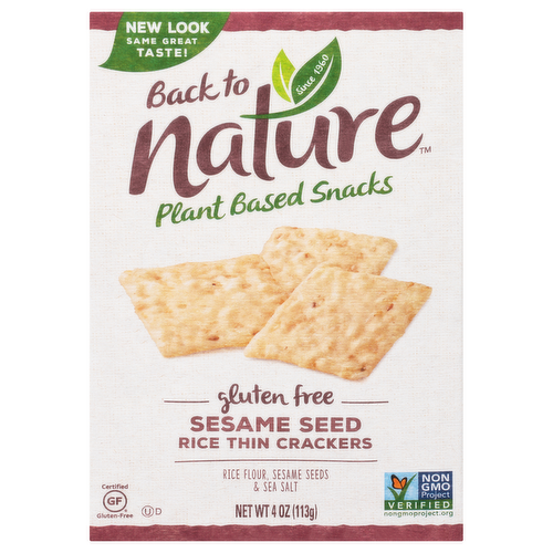 Back to Nature Gluten Free Sesame Seed Rice Thin Crackers Plant Based Snacks