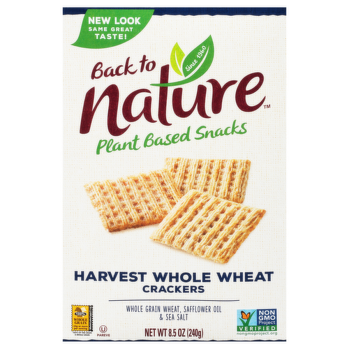 Back to Nature Harvest Whole Wheat Crackers Plant Based Snacks