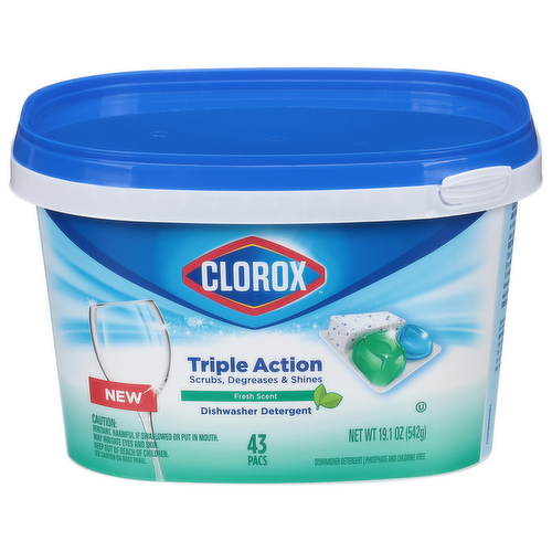 Clorox Triple Action Dishwasher Detergent Pacs Fresh Scent