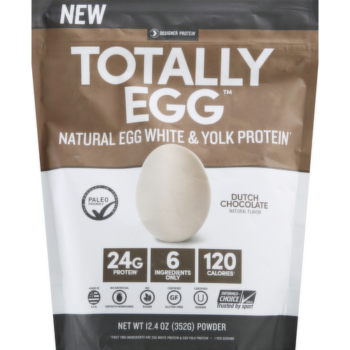 Designer Protein Totally Egg Natural Egg White & Yolk Protein Powder Dutch Chocolate