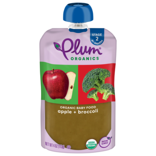 Plum Organics Broccoli and Apple Stage 2 Baby Food Squeeze Pouch