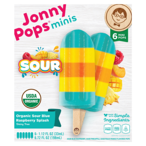 JonnyPops Organic Minis Sour Organic Sour Blue Raspberry Splash Pops