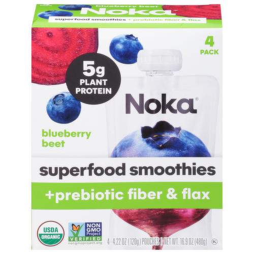 Noka Superfood Smoothie Organic Blueberry Beet Prebiotic Fiber Blend Snack