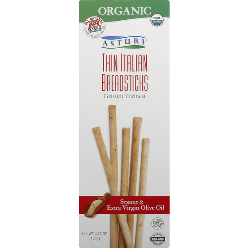 Asturi Organic Thin Italian Breadsticks Sesame & Extra Virgin Olive Oil